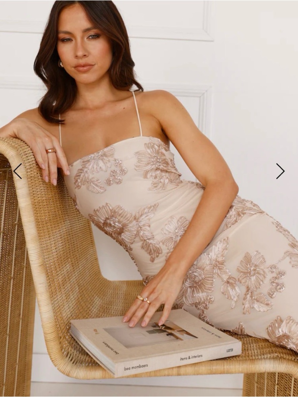 New Elegant Floral Sheer Slip Dress in Champagne - Picture 3 of 10